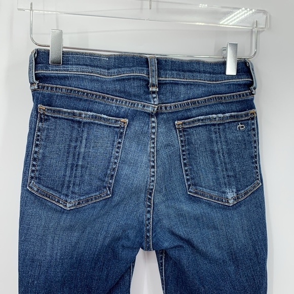 Rag & Bone 10" capri jeans Cadiz stud cropped denim blue raw frayed hem women 26 - Picture 3 of 6